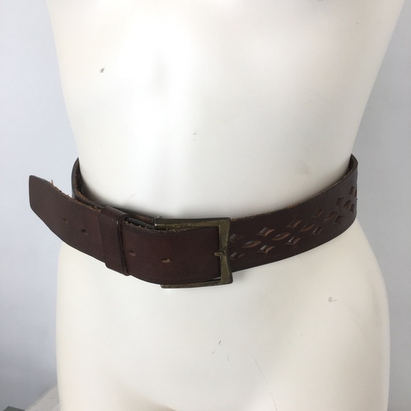 Brown Leather Diamond Perforated Belt Women’s Size 30 main image 4